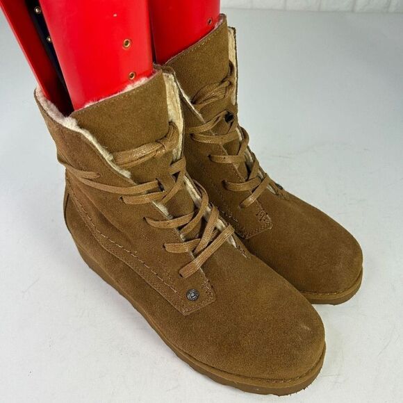 Bearpaw Women’s Krista Hickory Suede Lace Up Boots US 9 Brown Wedge Lined Boots - Picture 5 of 15